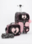 صورة طقم حقائب مدرسية بعجلات للبنات بتصميم القطة والجليتر بنقشة الفهد - 3 قطع (حقيبة جر ترولي، حقيبة طعام، مقلمة مع كرة فرو)