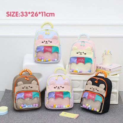 صورة حقيبة ظهر مدرسية وحضانة للأطفال بتصميم الدب مع نافذة كرات ملونة  ( Cute Bear Backpack)