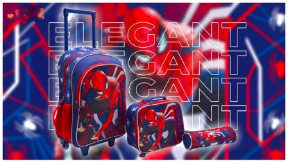 صورة  إليجانت ( Elegant Bag ) طقم شنطة مدرسية بالتروللي ( 3 قطع ) - Spider Man - مقاس 17 