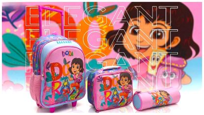 صورة  إليجانت ( Elegant Bag ) طقم شنطة مدرسية بالتروللي ( 3 قطع ) - (Dora) - مقاس 17 