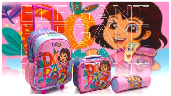صورة  إليجانت ( Elegant Bag ) طقم شنطة مدرسية بالتروللي ( 3 قطع ) - (Dora) - مقاس 17 