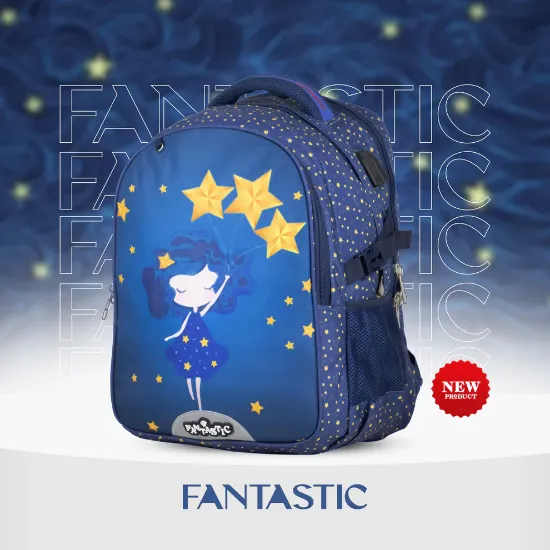 صورة حقيبة ظهر مدرسية للبنات من Fantastic - تصميم فتاة النجوم الحالمة باللون الأزرق الملكي