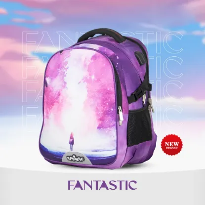 صورة حقيبة ظهر مدرسية للبنات من Fantastic - مقاس 18 - تصميم مجرة الفضاء والفتاة المتأملة