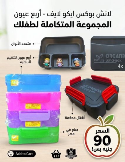 صورة لانش بوكس "إيكو لايف" الصحي بـ 4 عيون للتنظيم – المجموعة المتكاملة لطفلك